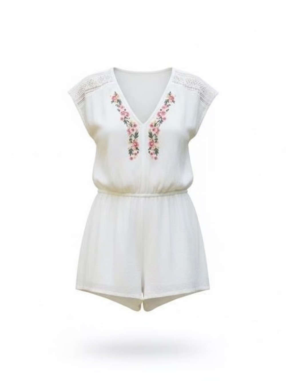 Abercrombie & Fitch White Romper with Pink Floral Embroidery